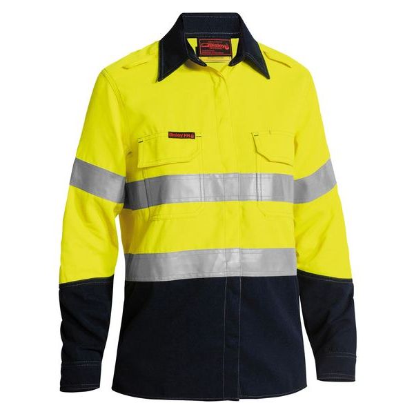 Bisley Tencate Tecasafe Plus Womens Taped Two Tone Hi Vis FR Vented Long Sleeve Shirt With Action Back Panel and Underarm Ventilation (BL8082T) - Ace Workwear