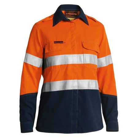 Bisley Tencate Tecasafe Plus Womens Taped Two Tone Hi Vis FR Vented Long Sleeve Shirt With Action Back Panel and Underarm Ventilation (BL8082T) - Ace Workwear