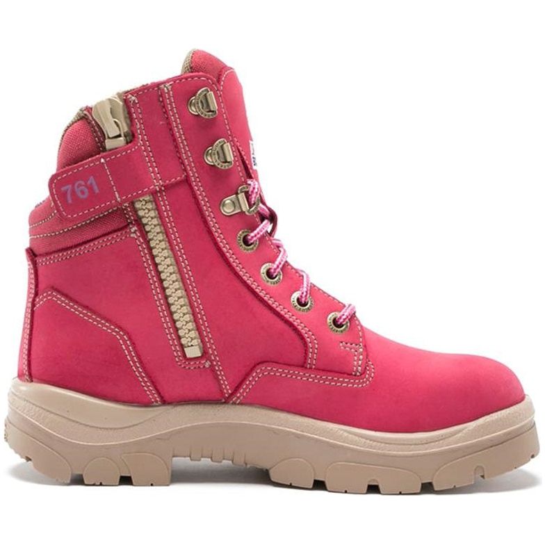 Steel Blue Pink Ladies Southern Cross Zip Sided Lace Up Safety Boot (512761)