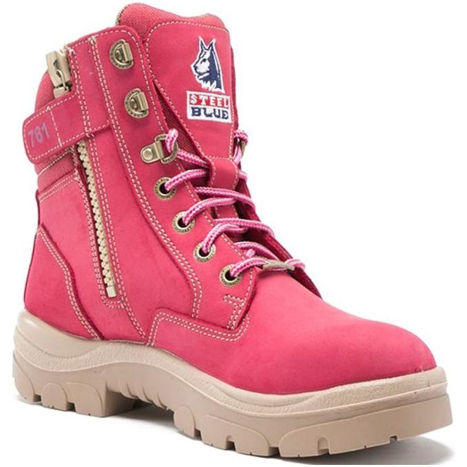 Steel Blue Pink Ladies Southern Cross Zip Sided Lace Up Safety Boot (512761)