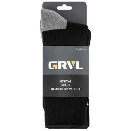 GRVL Bobcat Bamboo Black Heavy Duty Crew Socks - Pack of 3 (GRVLS3) - Ace Workwear