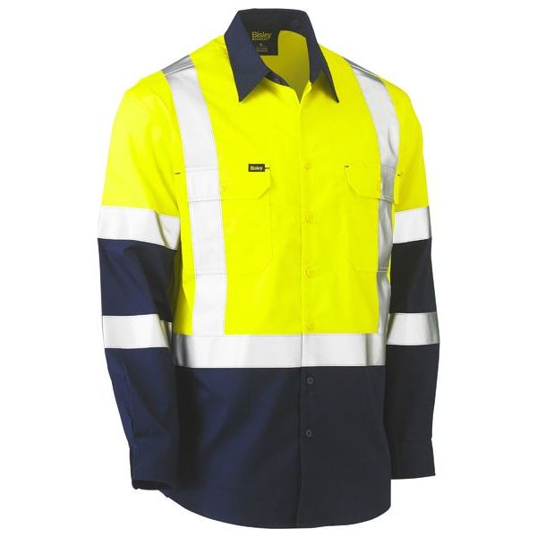 Bisley X Taped Two Tone Hi Vis Cool Lightweight Long sleeve Shirt (BS6696XT) - Ace Workwear