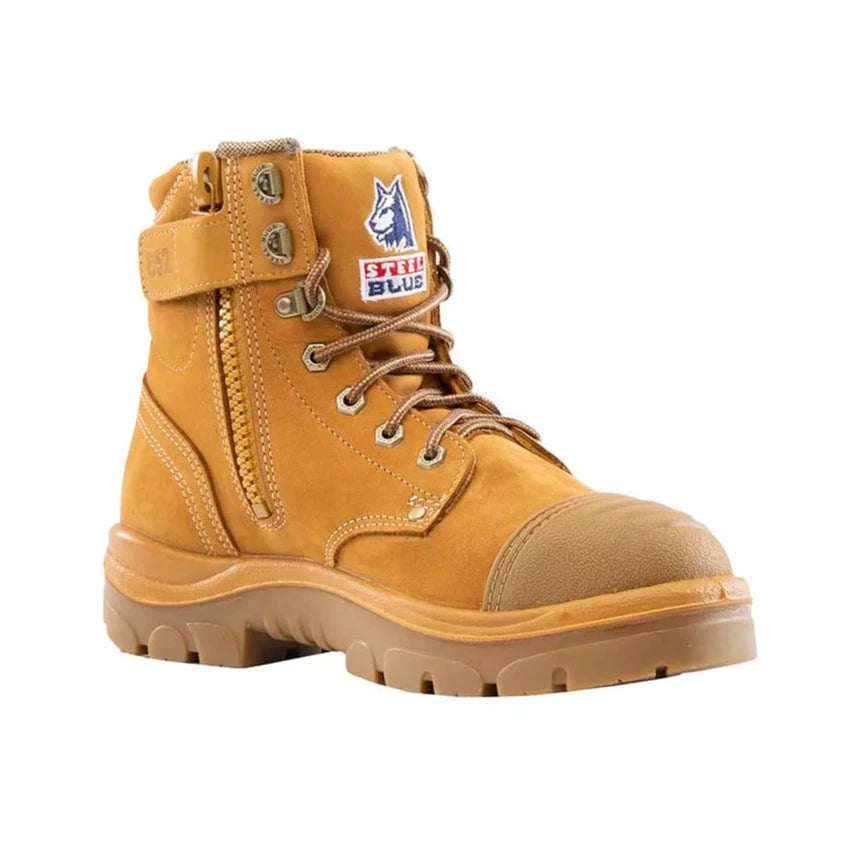 Steel Blue Wheat Argyle Zip Sided Lace Up Steel Toe Safety Boot With Scuff Cap (312652) - Ace Workwear