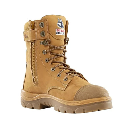 Steel Blue Wheat Portland Zip Sided Lace Up Steel Toe Cap Safety Boot With Scuff Cap (312654) (Pre-Order) - Ace Workwear