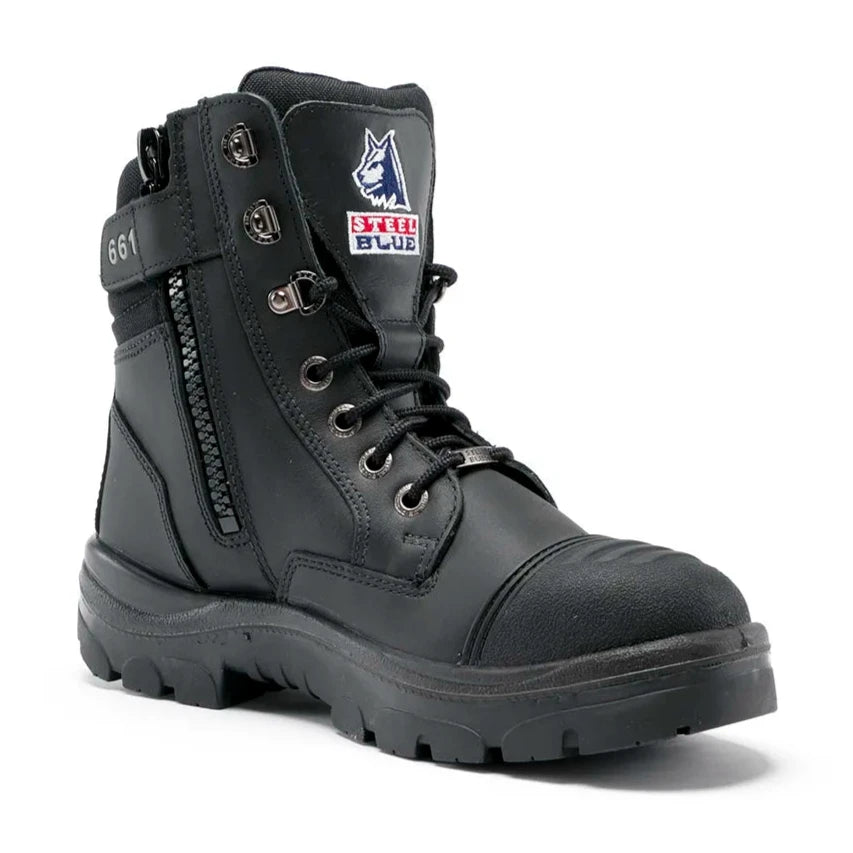 Steel Blue Black Southern Cross Zip Sided Lace Up Steel Cap Safety Boot With Scuff Cap (312661)