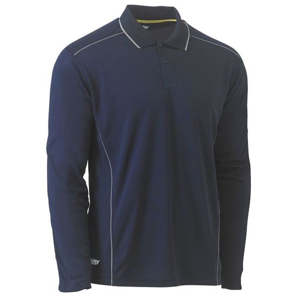 Bisley Cool Mesh Long Sleeve Polo Shirt With Reflective Piping (BK6425) - Ace Workwear