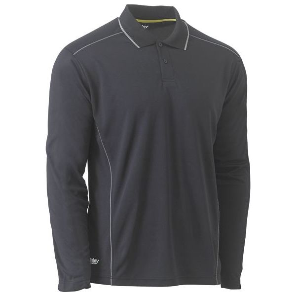 Bisley Cool Mesh Long Sleeve Polo Shirt With Reflective Piping (BK6425) - Ace Workwear