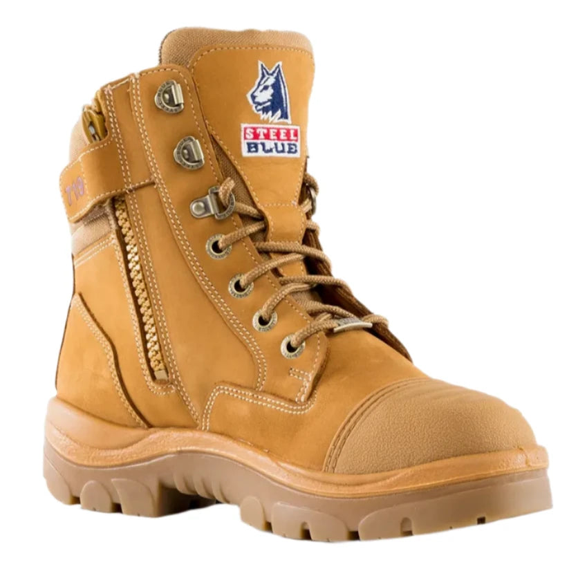 Steel Blue Wheat Ladies Southern Cross Zip Sided Lace Up Steel Toe Cap Safety Boot With Scuff Cap (512719) (Pre-Order) - Ace Workwear