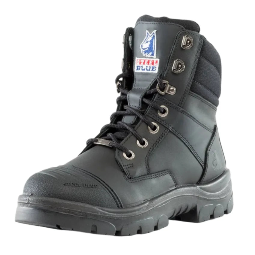 Steel Blue Black Ladies Southern Cross Zip Sided Lace Up Steel Toe Cap Safety Boot With Scuff Cap (512719) (Pre-Order) - Ace Workwear