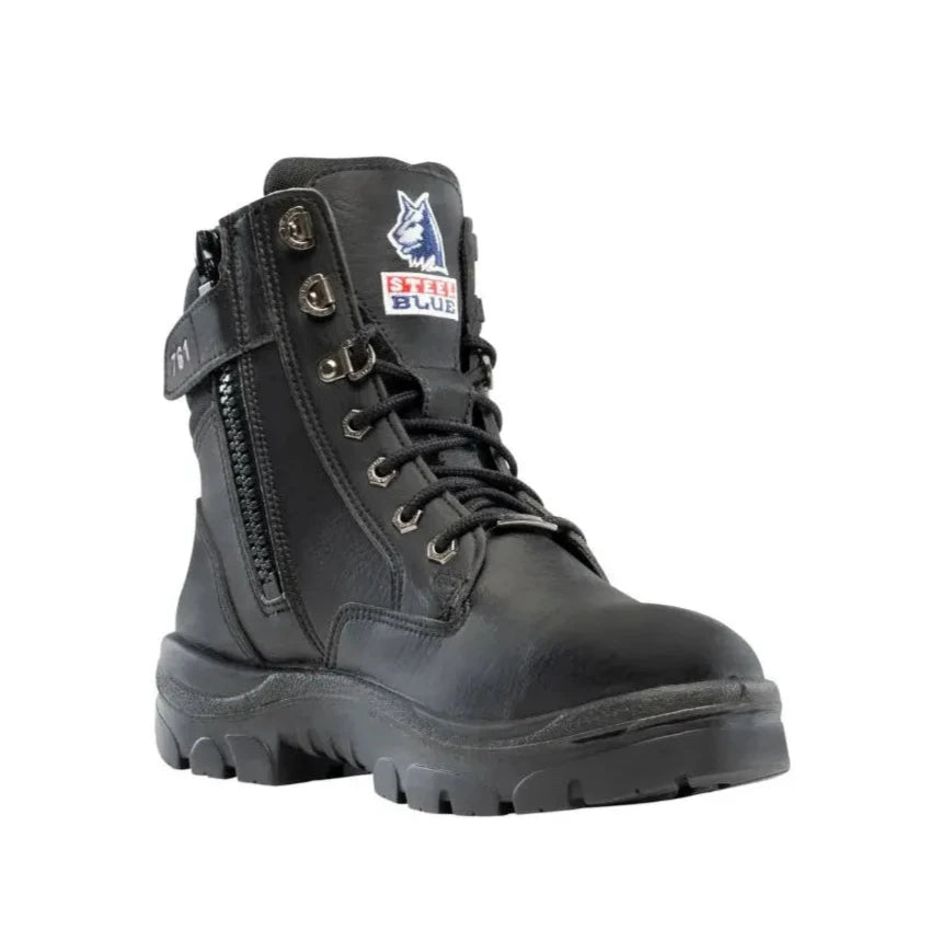 Steel Blue Vegan Black Ladies Southern Cross Zip Sided Lace Up Steel Toe Cap Safety Boot (512761) (Pre-Order) - Ace Workwear