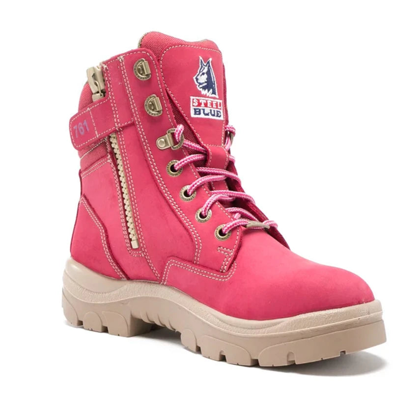 Steel Blue Pink Ladies Southern Cross Zip Sided Lace Up Safety Boot (512761)