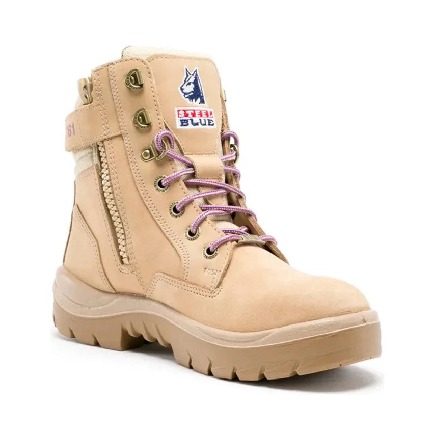 Steel Blue Sand Ladies Southern Cross Zip Sided Lace Up Steel Toe Cap Safety Boot (522761) (Pre-Order) - Ace Workwear