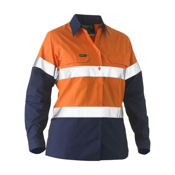 Bisley Womens Taped Two Tone Hi Vis Recycled Drill Shirt (BL6996T)