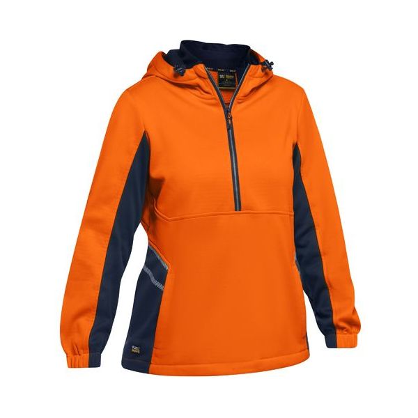 Bisley Women's Hi Vis Liquid Repellent Fleece 1/2 Zip Hoodie (BKL6571) - Ace Workwear