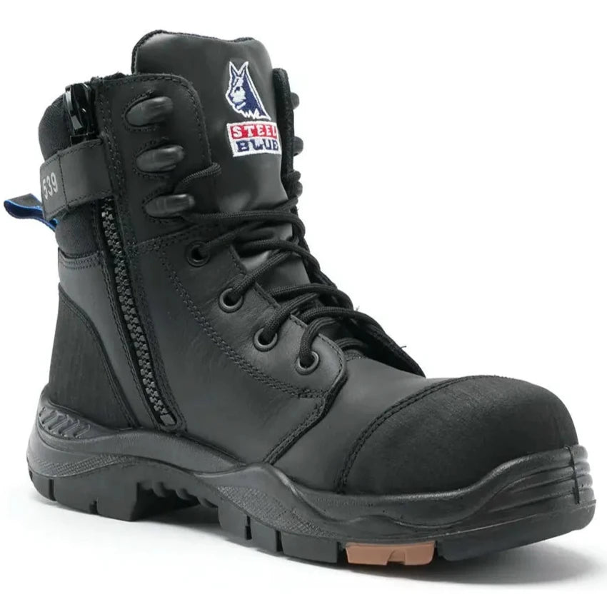 Steel Blue Black Torquay Zip Sided Lace Up Composite Toe Cap Safety Boot With Scuff Cap (617539) (Pre-Order) - Ace Workwear