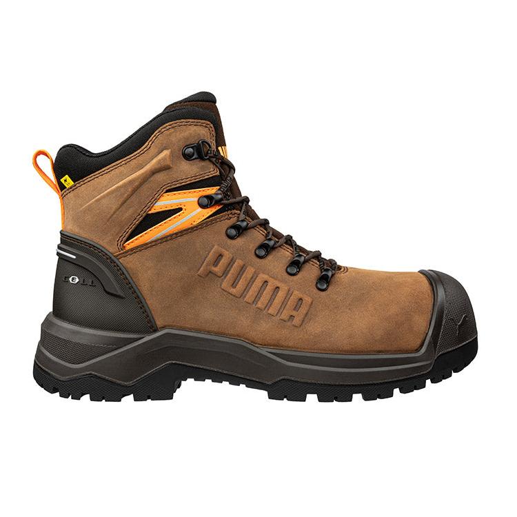 Puma Brown Iron HD Mid Fibreglass Toe Cap Zip Sided Lace Up Safety Boot With Scuff Cap (632717) (Pre Order) - Ace Workwear