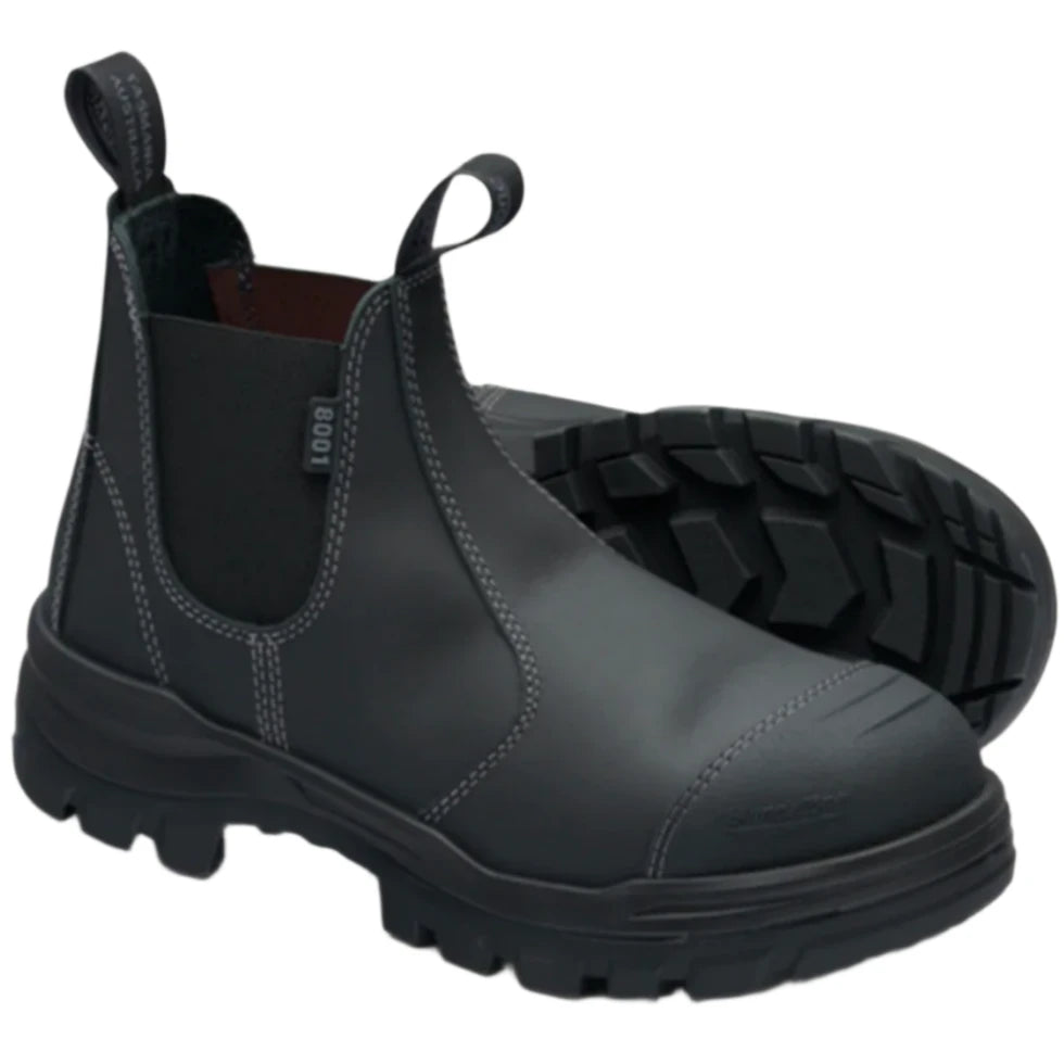 Blundstone Rotoflex Black Water Resistant Platinum Leather Elastic Side Steel Cap Safety Boot (8001) (Pre Order) - Ace Workwear