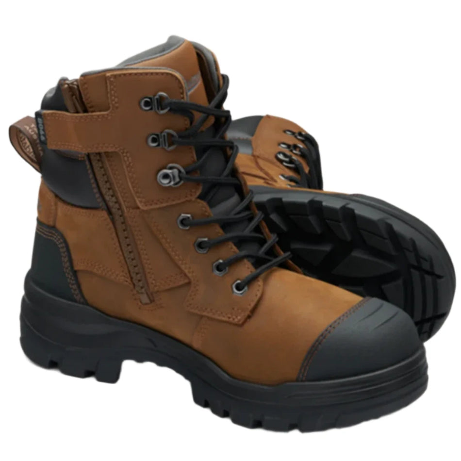 Blundstone Rotoflex Saddle Brown Water Resistant Leather 150mm Zip Sided Steel Cap Safety Boot (8066) (Pre Order) - Ace Workwear