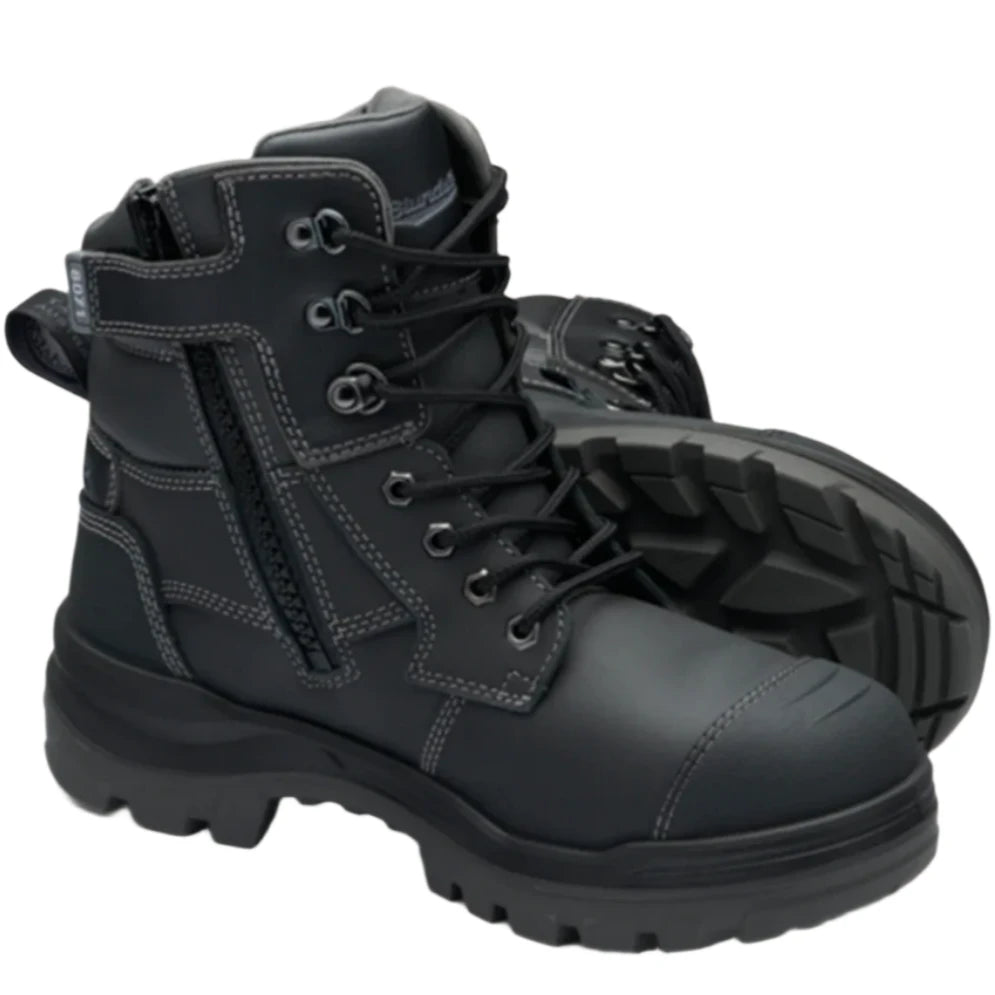 Blundstone Rotoflex Black Water Resistant Platinum Leather 150mm Zip Sided Steel Cap Safety Boot (8071) (Pre Order) - Ace Workwear