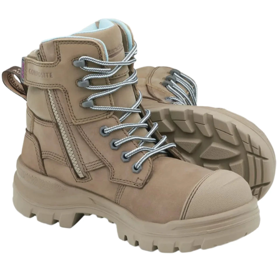 Blundstone Rotoflex Stone Water Resistant Nubuck 150mm Zip Side Composite Toe Womens Safety Boot (8863) (Pre Order) - Ace Workwear