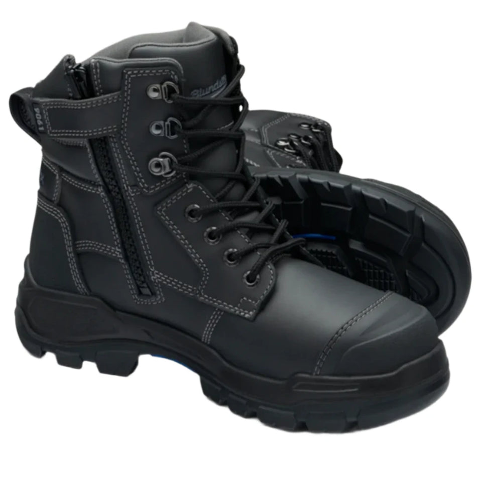 Blundstone Rotoflex Black Water Resistant Platinum Leather 150mm Zip Sided Steel Cap Safety Boot (9061) (Pre Order) - Ace Workwear