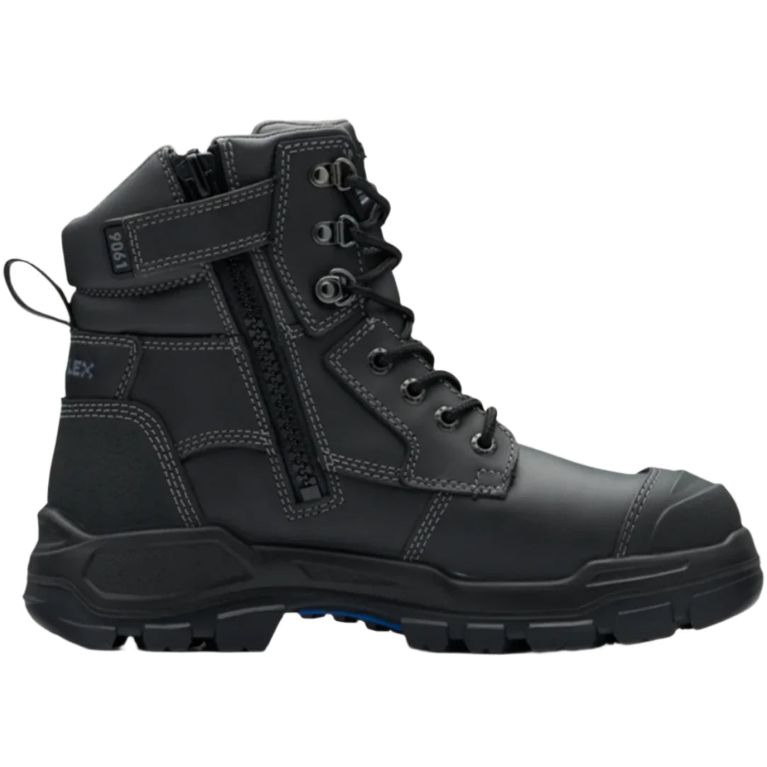 Blundstone Rotoflex Black Water Resistant Platinum Leather 150mm Zip Sided Steel Cap Safety Boot (9061) (Pre Order) - Ace Workwear