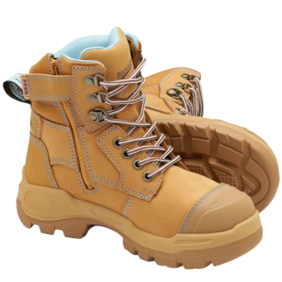 Blundstone Rotoflex Wheat Water Resistant Nubuck 150mm Zip Sided Steel Cap Women's Safety Boot (9960) (Pre Order) - Ace Workwear