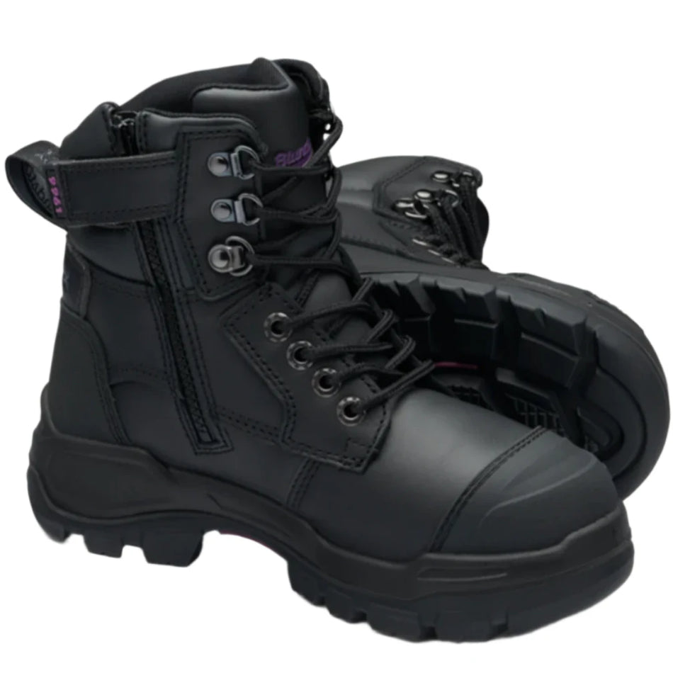 Blundstone Rotoflex Black Water Resistant Platinum Leather 150mm Zip Sided Steel Cap Women's Safety Boot (9961) (Pre Order) - Ace Workwear