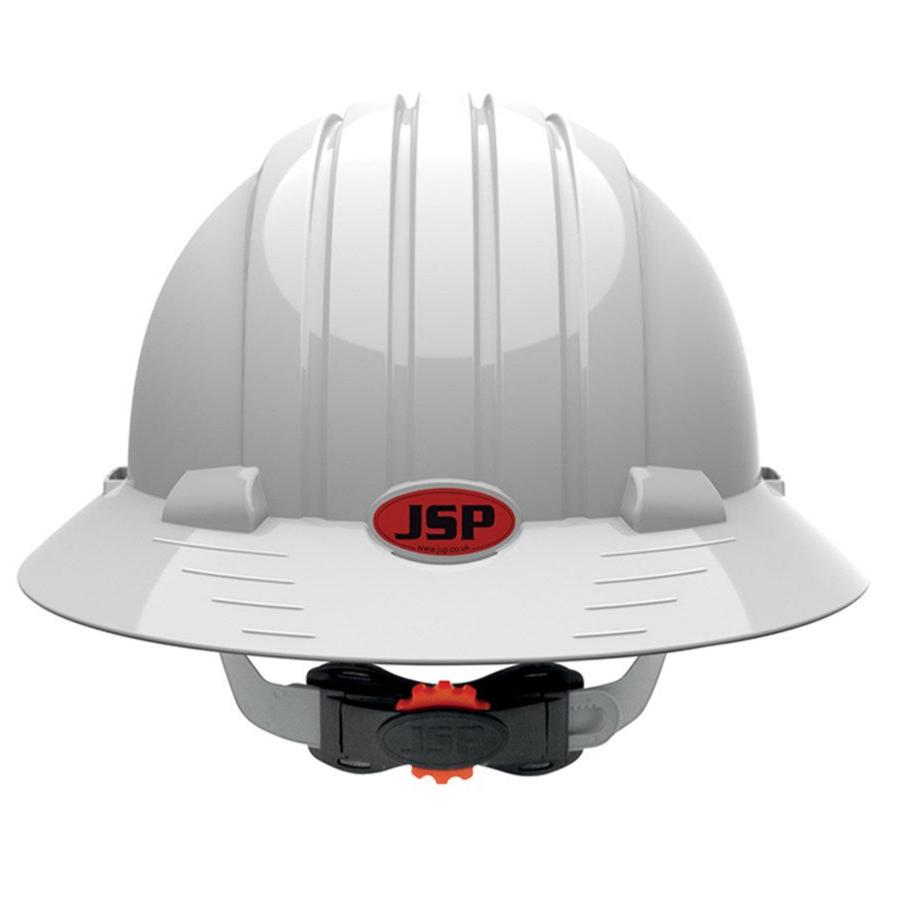 JSP Evo 6100 Full Brim Unvented Wheel Ratchet Hard Hate White (AJP170-000-1AN) - Ace Workwear