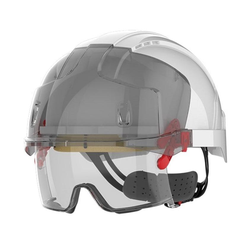 JSP Evo Vista Lens Non Vented White/Smoke Helmet - Wheel Ratchet - Clear Lens (AMA170-005-FAN) - Ace Workwear