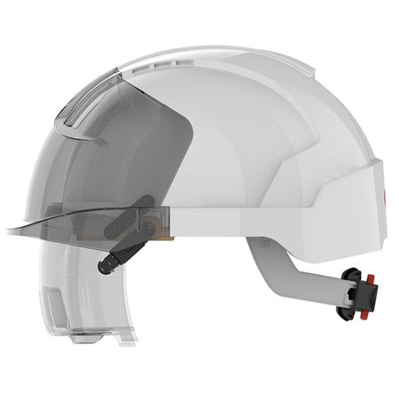 JSP Evo Vista Lens Non Vented White/Smoke Helmet - Wheel Ratchet - Clear Lens (AMA170-005-FAN) - Ace Workwear