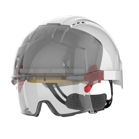 JSP Evo Vista Lens Vented White/Smoke Helmet - Wheel Ratchet - Clear Lens (AMB170-005-FAN) - Ace Workwear