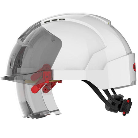 JSP Evo Vista Lens Vented White/Smoke Helmet - Wheel Ratchet - Clear Lens (AMB170-005-FAN) - Ace Workwear