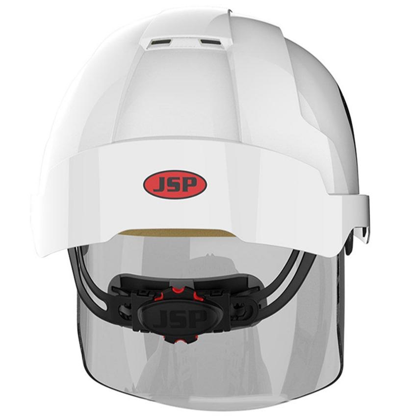 JSP Evo Vista Shield Vented White/Smoke Helmet - Wheel Ratchet - Clear Visor (AMD170-005-FAN) - Ace Workwear