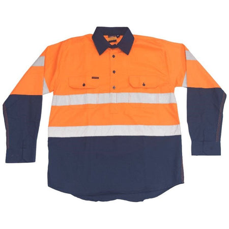 Tradesman Hi Vis Long Sleeve Closed Front Cotton Drill Shirt With Reflective Tape (CF74) - Ace Workwear