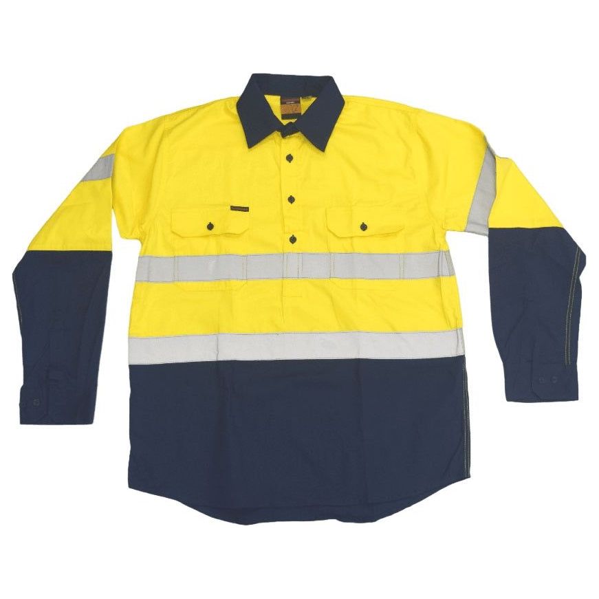 Tradesman Hi Vis Long Sleeve Closed Front Cotton Drill Shirt With Reflective Tape (CF74) - Ace Workwear