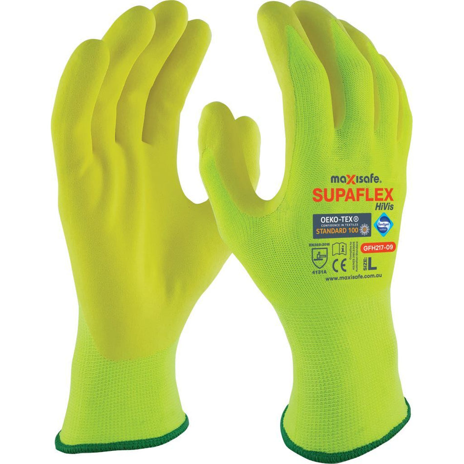 Maxisafe SupaFlex Hi-Vis Yellow Glove (Carton of 120 Pairs) (GFH217) - Ace Workwear