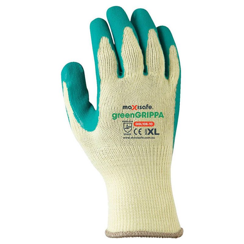 Maxisafe Green Grippa Knitted Poly Cotton Glove With Green Latex Palm (Carton of 120 Pairs) (GGL106) - Ace Workwear