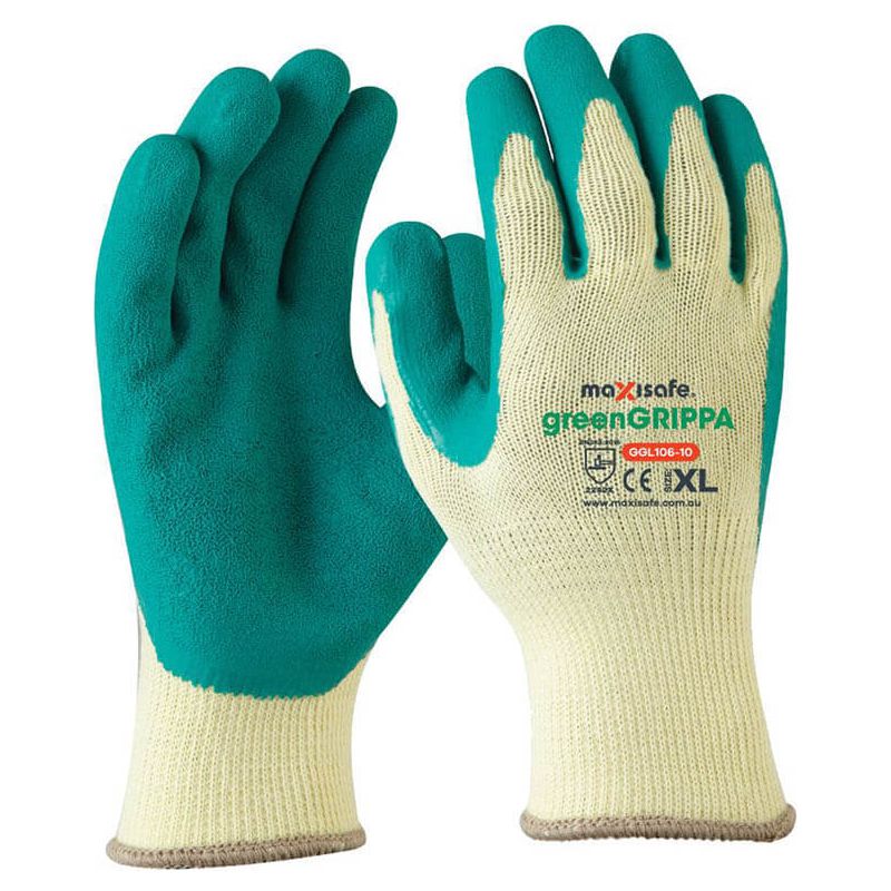 Maxisafe Green Grippa Knitted Poly Cotton Glove With Green Latex Palm (Carton of 120 Pairs) (GGL106) - Ace Workwear