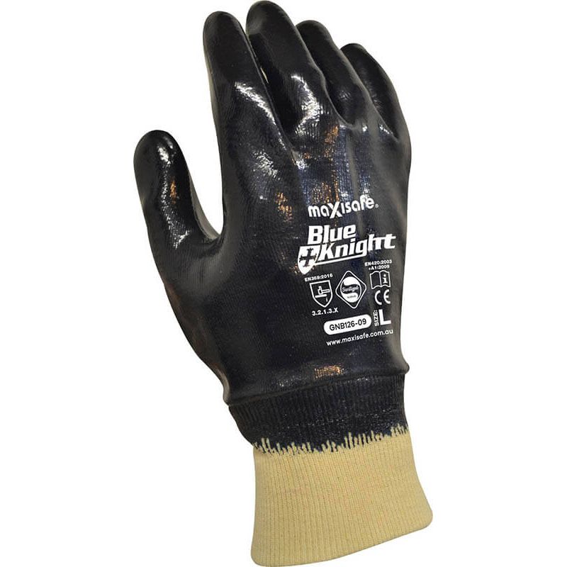 Maxisafe Blue Knight Nitrile Fully Dipped Gloves With Knit Wrist (Carton of 144 Pairs) (GNB126) - Ace Workwear