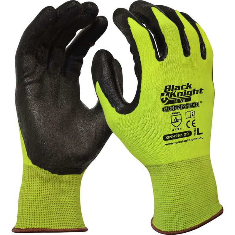 Maxisafe Black Knight Gripmaster Hi-Vis Glove (Carton of 120) (GNH292) - Ace Workwear