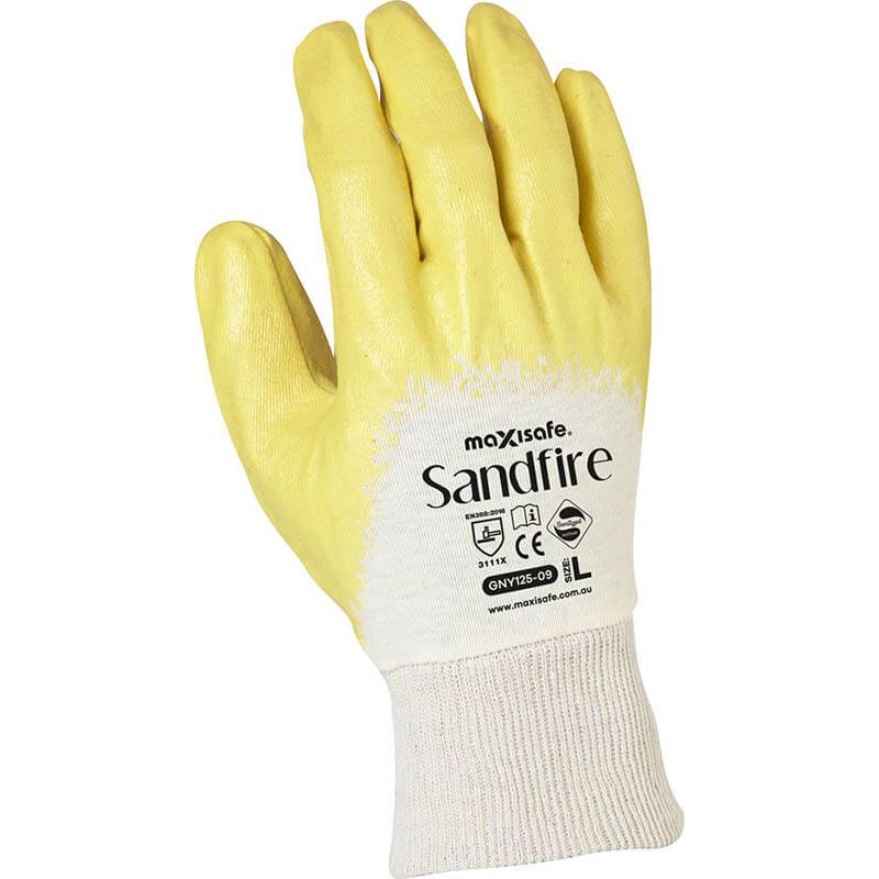 Maxisafe Sandfire Yellow Nitrile 3/4 Dipped Jersey Glove (Carton of 144 Pairs) (GNY125) - Ace Workwear