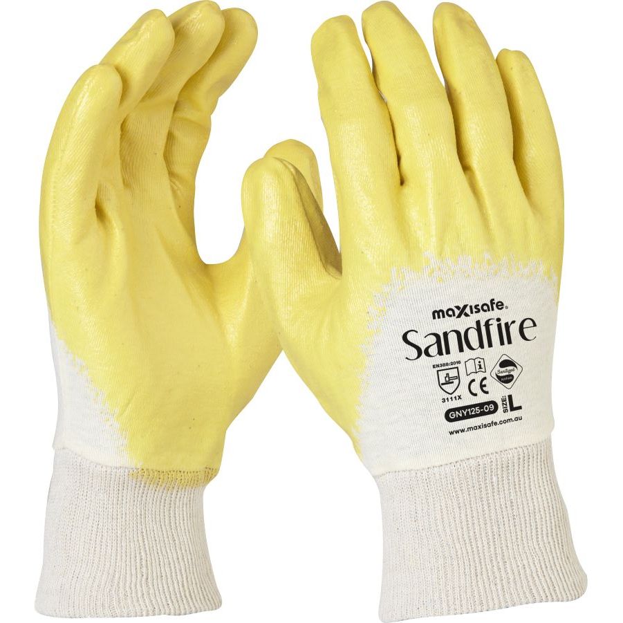 Maxisafe Sandfire Yellow Nitrile 3/4 Dipped Jersey Glove (Carton of 144 Pairs) (GNY125) - Ace Workwear