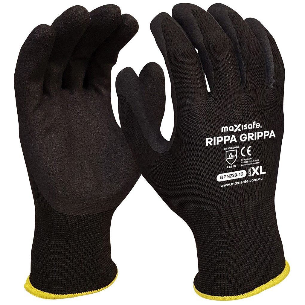 Maxisafe 'Rippa Grippa' Black Nitrile Coated Synthetic Glove (Carton of 120 Pairs) (GPN228) - Ace Workwear