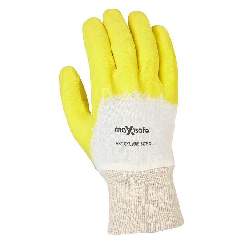 Maxisafe Economy Yellow Latex Glass Gripper Glove (Carton of 120 Pairs) (GYL108e) - Ace Workwear