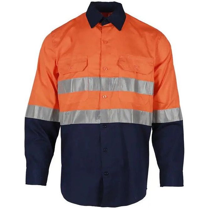 Tradesman Hi Vis Cotton Drill Long Sleeve Shirt With Reflective Tape (C93) - Ace Workwear