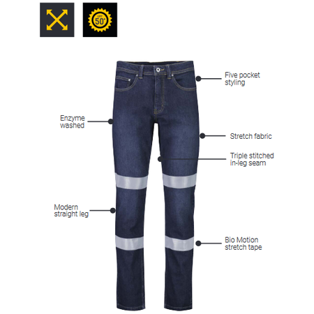 Syzmik Mens Bio Motion Taped Stretch Jeans (ZP907) - Ace Workwear