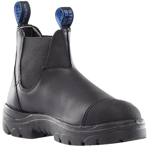 Steel Blue Black Hobart Slip On Steel Cap Safety Boot With Scuff Cap (312601)