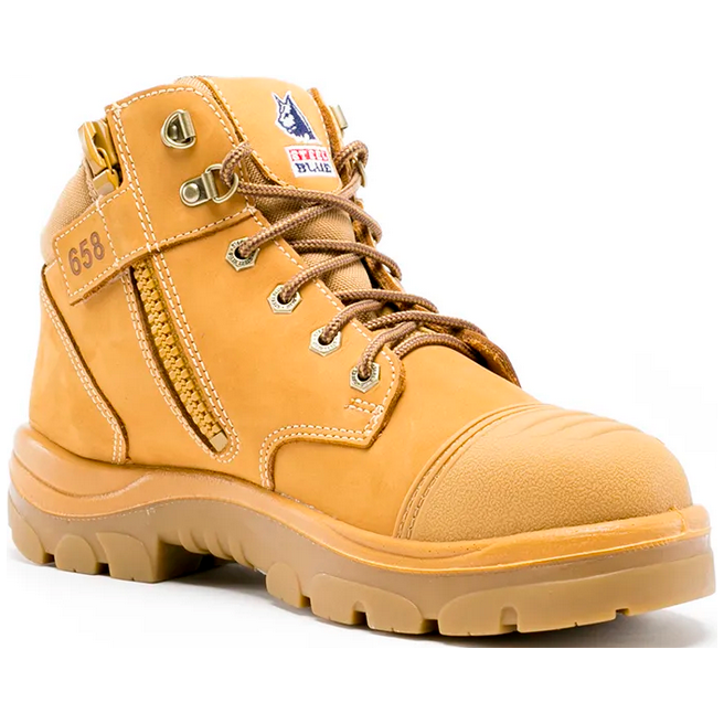 Steel Blue Wheat Parkes Zip Sided Lace Up Steel Cap Safety Boot With Scuff Cap (312658)