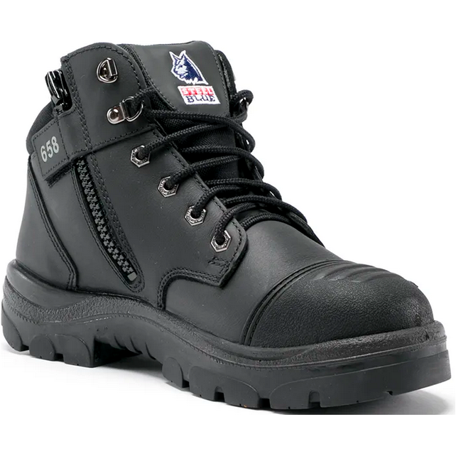 Steel Blue Black Parkes Zip Sided Lace Up Steel Cap Safety Boot With Scuff Cap (312658)